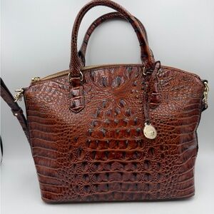 Brahmin Duxbury Satchel Pecan Melbourne Croc Embossed Leather Bag w Strap